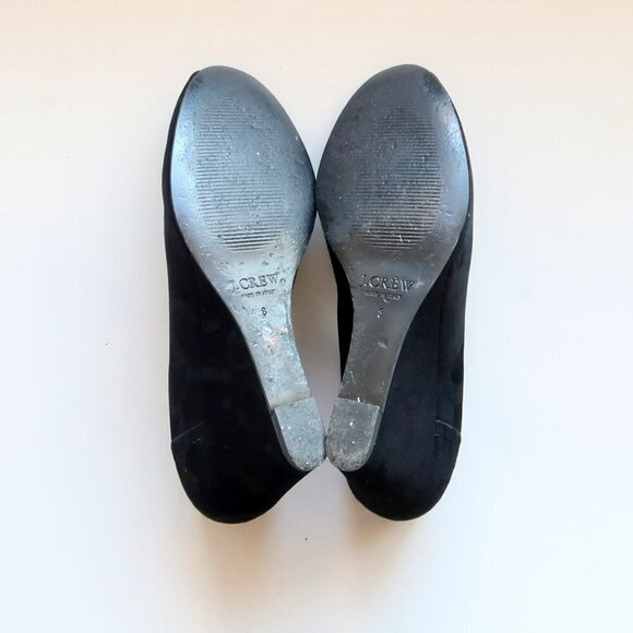 J. Crew Black Suede Leather Peep Toe Wedge Heel Sandals / Dress Shoes Size 8 - Picture 7 of 15